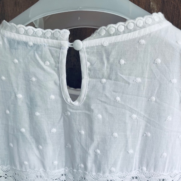Stellah White Cotton Swiss Dot Dress M Puff Sleeve Lace Trim Tiered Skirt - Picture 15 of 16
